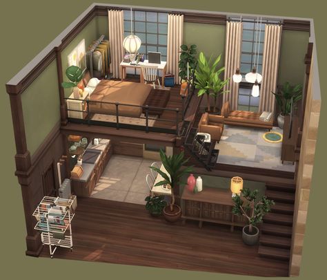 Pierisim: Image Sims 4 Loft, Sims 4 Houses Layout, Tiny Loft, Loft House Design, Sims Freeplay Houses, Sims 4 House Plans, Sims 4 House Building, Sims 4 House Design, Casas The Sims 4