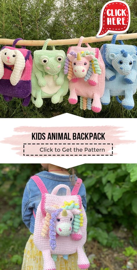 Crochet Stuffed Animal Backpack, Kids Crochet Purse Pattern Free, Crochet Plushie Backpack, Crochet Kids Bags Free Patterns, Crochet Animal Backpack, Kid Crochet Patterns, Crochet Kids Backpack, Crochet Animal Bag, Crochet Backpack Free Pattern