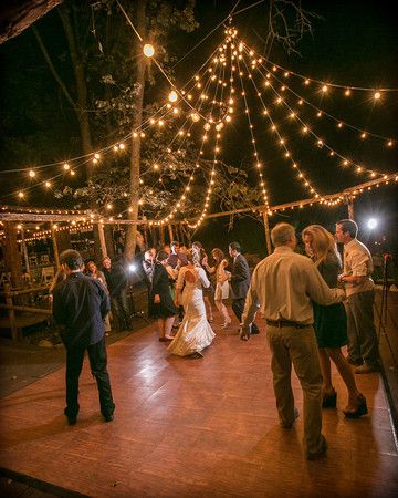 Outdoor Wedding Dj Setup, Micro Wedding Dance Floor, Lights Above Dance Floor Wedding, Outdoor Reception Dance Floor, Night Time Reception, Dancing Floor Wedding Outdoor, Wedding Outside Dance Floor, Outdoor Dance Floors With Lights, Vintage Wedding Dance Floor