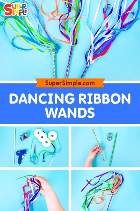 Dancing Ribbon Wands, Ribbon Wands For Kids, Props For Dance Performance, Diy Ribbon Wand, No Mess Crafts, Ribbon Twirling, Things To Do With Ribbon, Crafts With Ribbon, Diy Ribbon Wands