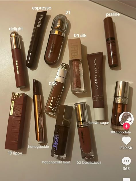 Dark Brown Lipgloss, Brown Lipgloss Aesthetic, Lipgloss Brown, Best Colour Combos, Brown Lipgloss, Buying Makeup, Gloss Aesthetic, Makeup Products Aesthetic, Make Up Lipstick