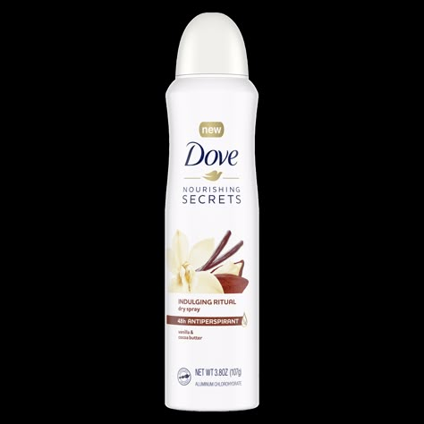 Dove Nourishing Secrets Dry Spray Antiperspirant Indulging Ritual Vanilla and Cocoa Butter Dove Spray, Dove Nourishing Secrets, Dove Antiperspirant, Underarm Care, Female Products, Bath Scrub, Dove Deodorant, Warm Bathroom, Deodorant For Women