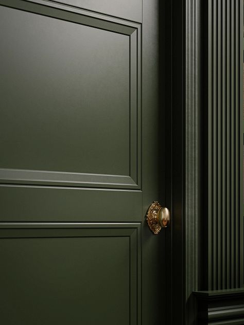 Masonite Residential | Unlocking The Secrets Of The Dark Academia Interior Design Trend Dark Green Interior Doors, Dark Green Door, Dark Academia Interior Design, Academia Interior Design, Academia Interior, Dark Academia Interior, Hollow Core Doors, Velvet Headboard, Tufted Leather