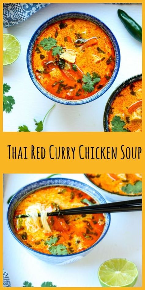 Thai Red Curry Coconut Soup, Red Thai Soup, Thai Red Curry Chicken Noodle Soup, Thai Red Curry Chicken Soup, Red Curry Chicken Soup, Red Thai Curry Wonton Soup, Soup Recipes Thai, Red Thai Curry Soup, Red Thai Curry Chicken