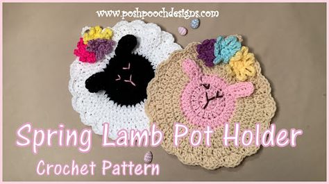 Pot Holder Crochet Pattern, Pot Holder Crochet, Crochet Farmhouse, Kare Motif, Easy Beginner Crochet Patterns, Spring Lambs, Crochet Spring, Cozy Crochet Patterns, Spring Hats