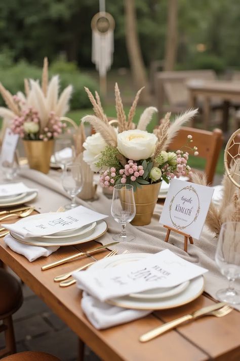 Bring your wedding vision to life with these 22 breathtaking boho wedding decor ideas! Whether you're dreaming of earthy centerpieces, chic macramé backdrops, or a cozy lounge area adorned with rugs and cushions, we've got the inspiration you need. Create a whimsical atmosphere filled with charming details like gold bohemian wedding card tables and more. Explore unique elements that embody the essence of bohemian style, ensuring your special day resonates with love and authenticity. Let these ideas spark your creativity for all the perfect accents. Earthy Centerpieces, Boho Chic Wedding Decoration, Boho Wedding Ceremony Arch, Bohemian Table Setting, Boho Wedding Decor Ideas, Sunflower Wedding Centerpieces, Bohemian Wedding Ceremony, Boho Table Setting, Boho Wedding Backdrop