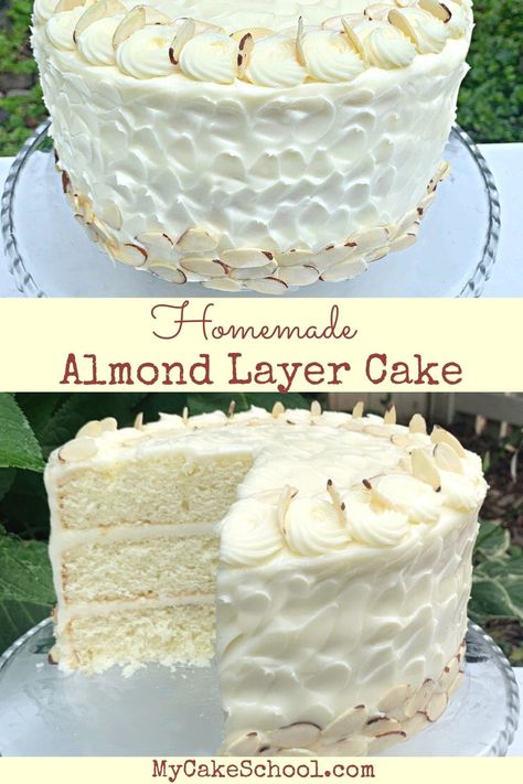 Delicious Almond Cake Recipe from Scratch! Almond Cake With Amaretto Filling, Almond Cake Recipe From Scratch, Vanilla Almond Cake Recipe, Almond Flour Cake Recipes, Almond Sheet Cake Recipe, White Almond Wedding Cake, Almond Cream Cake Recipe, Almond Layer Cake, Vanilla Almond Cake