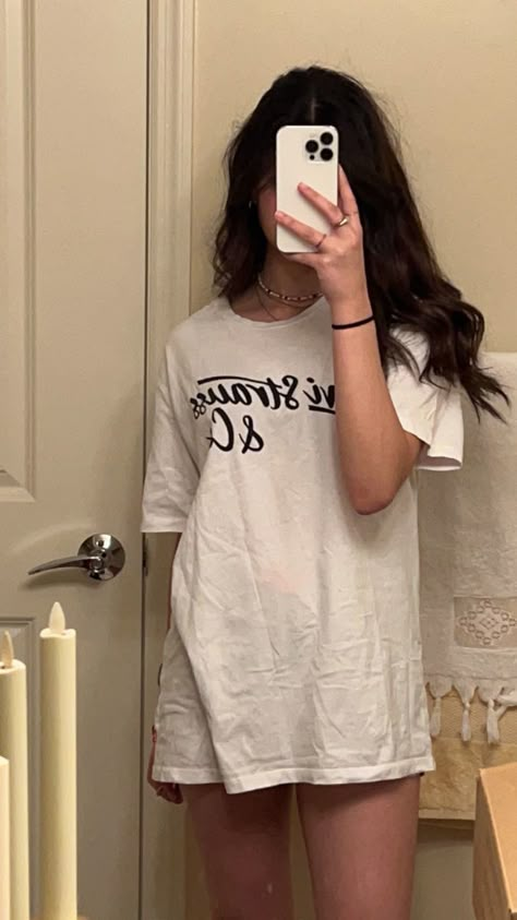 Sleepwear Oversized Shirt, Big Shirt Pajamas Aesthetic, Sleep Shirt Aesthetic, Summer Homewear Outfit, Oversized Shirt Pajamas, Oversized Tshirt Sleepwear Aesthetic, Baggy T Shirt And Shorts, Oversized Tshirt Pjs Aesthetic, Big T Shirt Aesthetic