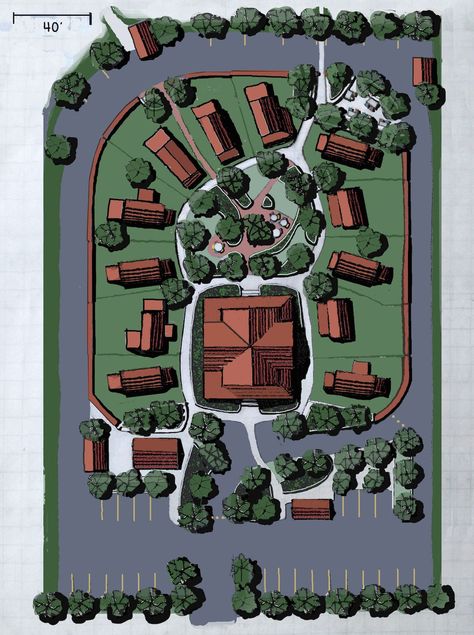 Family Village Plans, Small House Communities, Pocket Neighborhood, Eco House Design, Co Housing, Tiny House Village, Community Housing, Tiny House Community, Tiny Village