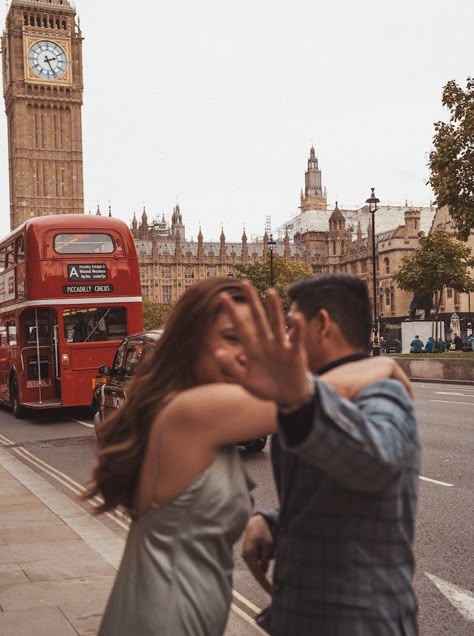 Laughing young Gen Z couple in love in London by Big Ben with a red bus in the background London Couple Aesthetic, London Honeymoon, London Diaries, London Elopement, London Photo Ideas, London Couple, Love In London, London Engagement, Love Vision Board