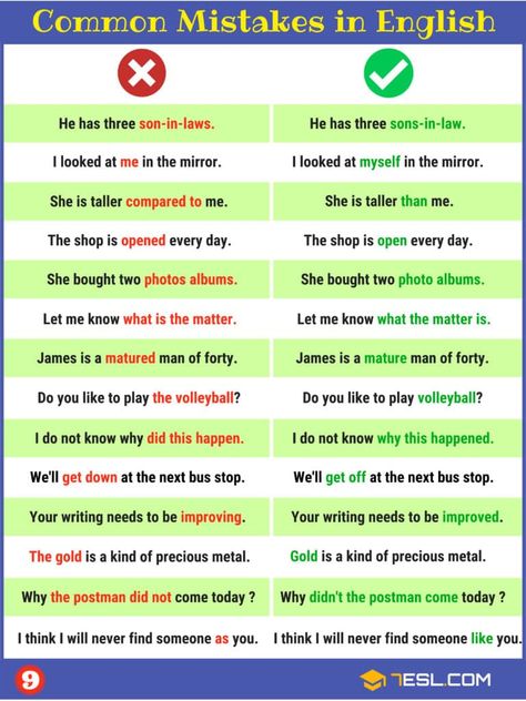 170+ Common Grammar Mistakes in English And How to Avoid Them - 7 E S L English Mistakes, Common Mistakes In English, Common Grammar Mistakes, Grammar Errors, Grammar Mistakes, Teaching English Grammar, English Learning Spoken, Learn English Grammar, English Language Teaching