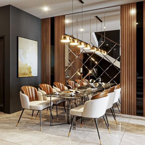 https://www.shutterstock.com/g/Mahamerutechnoart White Brown Living Room, Dining Room Mirror Wall, Dining Room Design Luxury, Dining Area Design, Marble Mirror, Living Room And Kitchen Design, Dining Table Design Modern, Dining Room Interior Design, Dining Room Design Modern