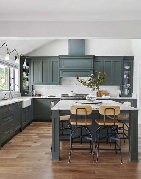 Best Kitchen Cabinet Paint, Pewter Green, Modern Farmhouse Dining Room, Painted Kitchen Cabinets Colors, Best Kitchen Cabinets, Modern Farmhouse Dining, Timeless Kitchen, L Shaped Kitchen, Emily Henderson