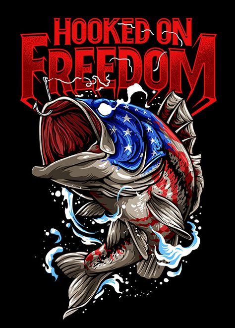 Shirt Projects Vol. 9 on Behance Bass Fishing Tattoo, Bass Fishing Pictures, Fishing Artwork, Badass Drawings, Patriotic Pictures, Fishing Art, American Flag Wallpaper, Fish Artwork, Fishing Pictures