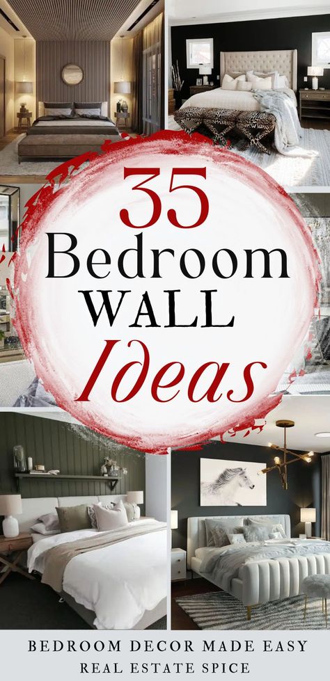 35 Undeniably Chic Bedroom Wall Decor Ideas . . #bedroomdecor #bedroomwall #abovethebed #bedroomideas #bedroom #masterbedroom via @https://www.pinterest.com/realestatespice/_created/ Art In Bedroom Wall, Master Room Bed Back Wall Design Bedroom, Decorative Bedroom Wall, Cool Bedroom Wall Ideas, Back Bed Wall Design, Masterbedroom Decor Ideas, Bedroom Wallpaper Ideas Master Feature Wall, Room Wallpaper Design Bedrooms, Bedroom Behind Bed Wall Decor