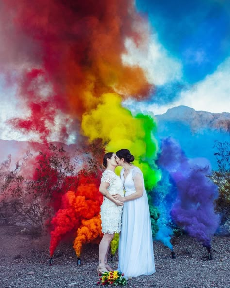 rainbow smoke bomb lesbian wedding #smokebombphotography #smokebomb #weddingsmokebombs Lgbtq Wedding Ideas, Rainbow Wedding Ideas, Rainbow Wedding Theme, Pride Wedding, Lgbt Wedding, Two Brides, Rainbow Wedding, Lgbtq Wedding, Lesbian Wedding