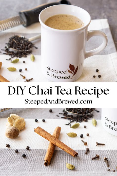 ✨ Brew your perfect cup of chai tea at home! 🫖🌿 Dive into a world of spices and flavors with my easy DIY recipe. Customize it just the way you like—spicy, sweet, or somewhere in between! 🍵 #ChaiTea #DIYTea Spiced Chai Tea Recipe, Home Made Tea Recipes, Chai Tea Recipe Homemade, Chi Tea Recipe, Powdered Chai Tea Recipe, Home Made Chai, Diy Chai Tea, Chia Tea Recipe, Chai Spice Mix Recipe