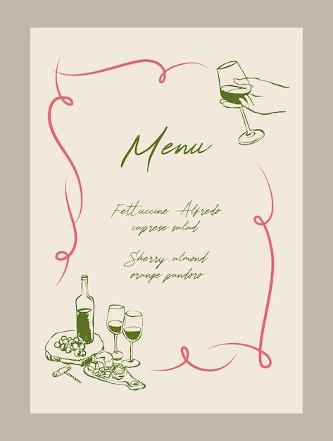 Vector elegant anniversary dinner menu t... | Premium Vector #Freepik #vector Date Night Menu Template, Fine Dining Menu Design, Wine List Design, Starters Menu, Dinner Menu Template, Dinner Menu Card, Fine Dining Menu, Menu Design Inspiration, Menu Illustration