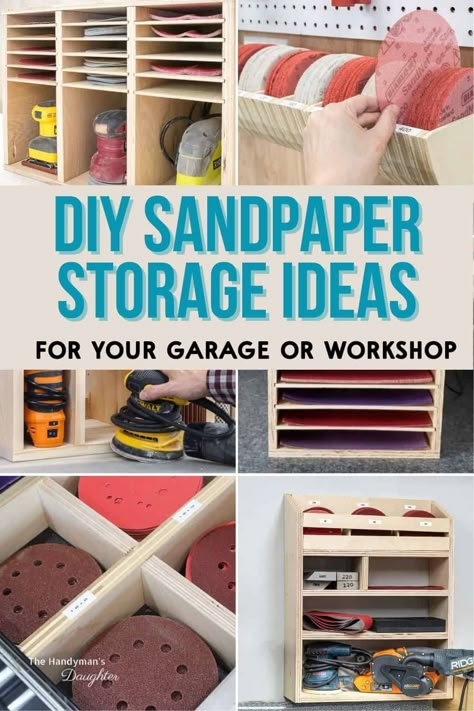 Sandpaper Storage, Diy Sanding, Thrift Store Furniture Makeover Diy, Pallet Coasters, Speed Square, Workbench Plans Diy, Woodshop Organization, Woodworking Tools Storage, Woodworking Project Ideas