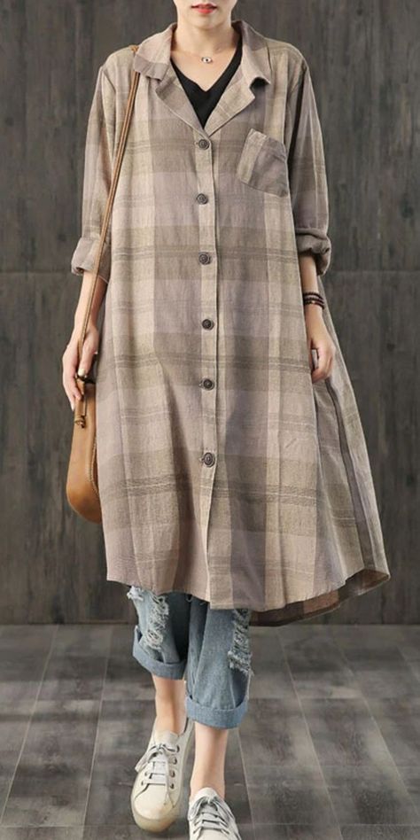 Shirt Dress Fall, Gray Plaid Shirt, Stylish Tops For Women, Tunic Designs, Linen Fashion, Dresses Fall, Plaid Dress Shirt, Fashion Enthusiast, Designs For Dresses