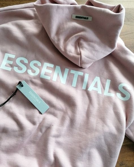 Pink Fear of God Essential Hoodie Folded Hoodies Aesthetic, Pink Essentials Hoodie Outfit, Pink Essentials Hoodie, Pink Hoodie Outfit Aesthetic, Pink Essentials, Hoodies Pink, Neat Casual Outfits, Hoodies Aesthetic, Essentials Hoodie