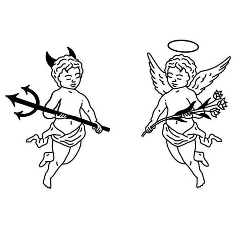 Small Angels Tattoos, Tattoo Ideas Female Abdomen, Cherub Tattoo Men, Cupid Tattoo Men, Gangsta Angel Tattoo, Devil Cherub Tattoo, Angels And Demons Tattoo, Angel Flash Tattoo, Tattoo Cherub