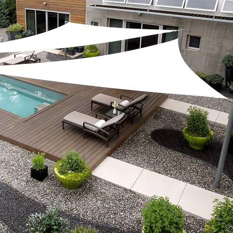 Amazon.com : SHADEWIZ Triangle 32' x 32' x 32' White Sun Shade Sail Canopy Awning for Patio Backyard Lawn Garden Outdoor Activities Grade UV Block Mesh Netting, We Can Make Custom Sizes : Patio, Lawn & Garden Ombra Pergola, Spa Landscaping, Beacon House, Moderne Pools, Pool Shade, Sail Canopies, Backyard Shade, Modern Backyard Landscaping, Shade Sails