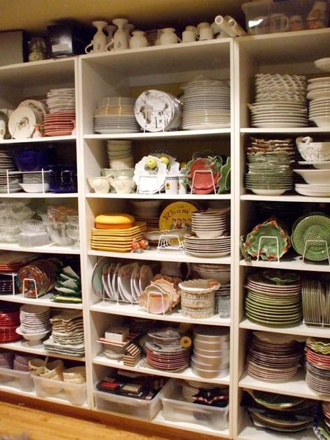 Glass Storage Jars Pantry, China Organization Ideas, Dish Room Ideas, Storing Dishes In Cabinets, Dish Pantry Organization, China Storage Ideas, Dish Pantry, Dish Room, Cheap Bookshelves