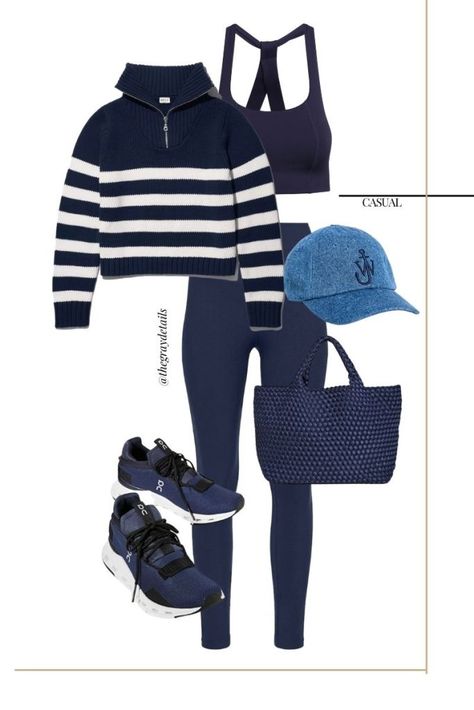 Navy Leggings Outfit Inspo Navy Blue Athleisure Outfit, Navy Blue Yoga Pants Outfit, Navy Workout Outfit, Navy Blue Workout Outfit, Navy Lululemon Leggings Outfit, Blue Athleisure Outfits, Navy Blue Lululemon Leggings Outfit, Navy Athleisure Outfit, How To Style Navy Blue Leggings