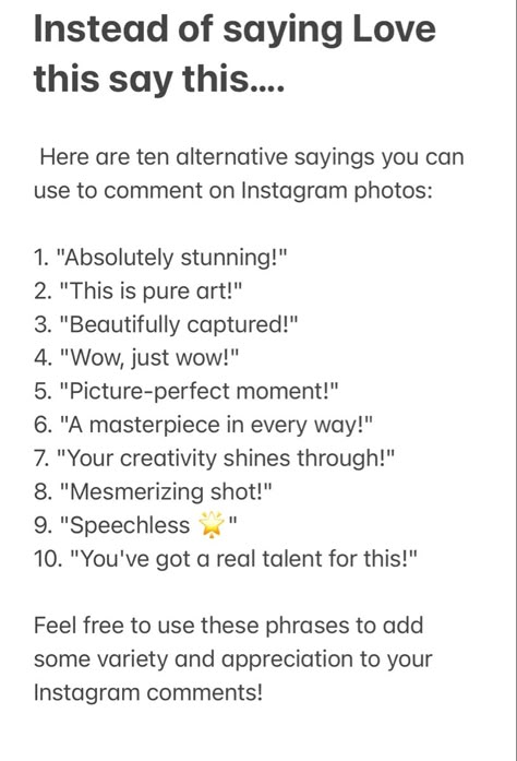 Comment On Friends Post Instagram, Comments For Birthday Post, Compliments For Pictures, Comments For Instagram Pic Of Crush, Thank You On Instagram Comments, Comment To Post On Friends Post, Instagram Story Comments, Comments On Girlfriends Post, One Word Comments For Instagram Pic