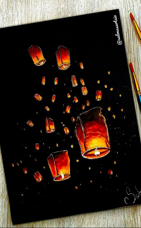 Easy Art On Black Paper, Art With Black Paper, Scratchbook Art, Watercolor Art On Black Paper, Painting Ideas On Black Paper, Oil Pastel Art On Black Paper, Black Paper Drawing Colored Pencils, Trending Art Ideas, Painting Ideas On Canvas Aesthetic Dark