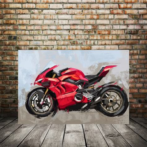 Motorcycle Painting Acrylic, Black Ducati, Bike Ducati, Ducati Bike, Motorcycle Art Painting, Motorbike Art, Husband Gift Ideas, Ducati Motorcycle, Large Garage