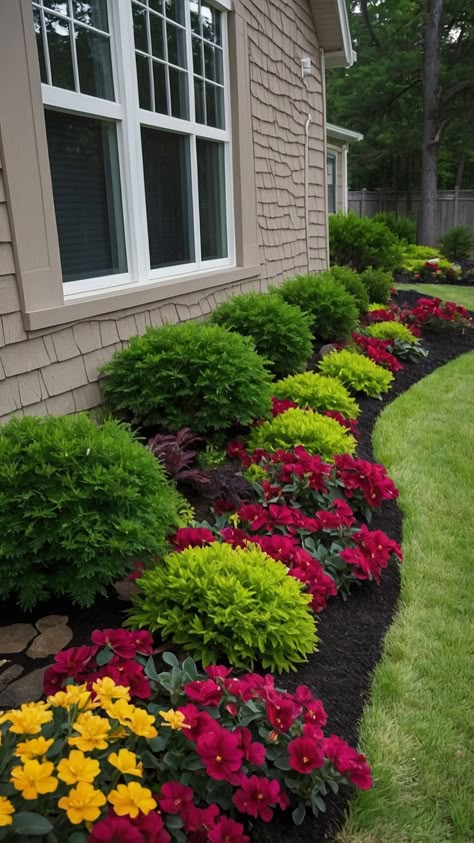 Front Of Fence Landscaping, Commercial Landscape Design Entrance, Front Yard Perennial Landscaping Ideas, Landscaping Along Fence Front Yard, Perennial Front Yard Landscaping, Front Bed Landscaping Ideas Full Sun, Raised Ranch Front Yard Landscaping, Home Landscaping Front Yards, Front Flower Bed Ideas Full Sun