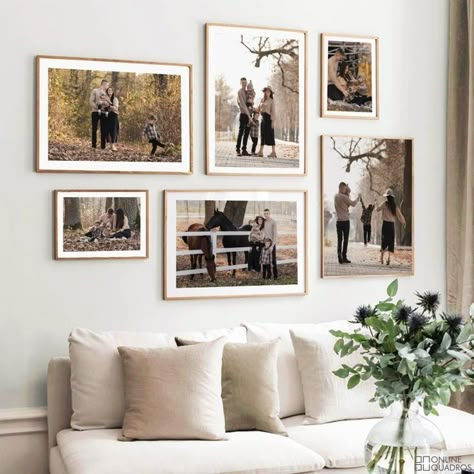 Wedding Photo Wall Display, Wedding Picture Walls, Family Photo Gallery Wall, Family Photos Wall Decor, Picture Wall Living Room, Warm Color Palettes, Wedding Photo Walls, Family Pictures On Wall, Gallery Wall Design