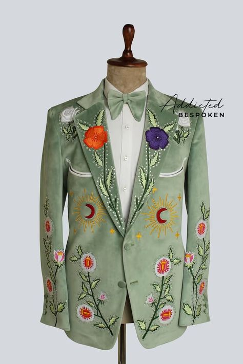 Men Bespoke Country Western Suit Green Velvet Embroidered Pant - Etsy Prom Jacket, Western Blazer, Groomsmen Party, Green Velvet Blazer, Green Velvet Jacket, Pista Green, Western Suits, Outfits New Year, Cocktail Outfit