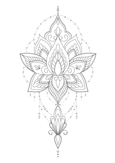 Mandala Lotus Flower Tattoo Design, Mandala Thigh Tattoos, Mandala Lotus Tattoo Design, Lotus Mandala Design, Tatuaje Studio Ghibli, Mandala Thigh Tattoo, Lotus Mandala Tattoo, Half Sleeve Tattoo Stencils, Lace Tattoo Design