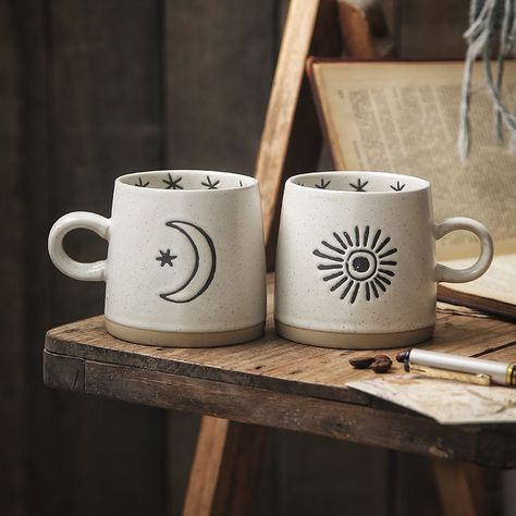 Pottery Sun, Ceramic Sun, Mug Product, Moon Mug, Ceramic Cafe, Handmade Mugs, Pottery Pot, Pottery Painting Designs, Art Ancien