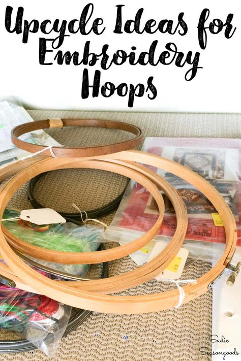 Believe it or not, but there are a TON of projects you can make with embroidery hoops that have nothing to do with...well...embroidery! They are one of the most versatile craft supplies out there, and you need to see all these fantastic upcycling ideas with them! Uses For Embroidery Hoop, Macrame On Embroidery Hoop, Crafts With Embroidery Hoops Ideas, Wreaths Made With Embroidery Hoop, Easy Embroidery Hoop Designs, Large Embroidery Hoop Wall Art, What Can You Do With Embroidery, Large Oval Embroidery Hoop Ideas, Repurpose Embroidery Hoop