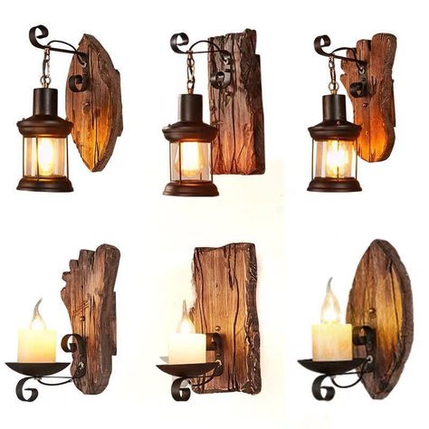 Wood Wall Lamp, Wood Wall Lamps, Industrial Style Home, Industrial Wall Lamp, Metal Wall Lamp, Wall Lights Living Room, Industrial Wood, Retro Lamp, Industrial Wall Lights