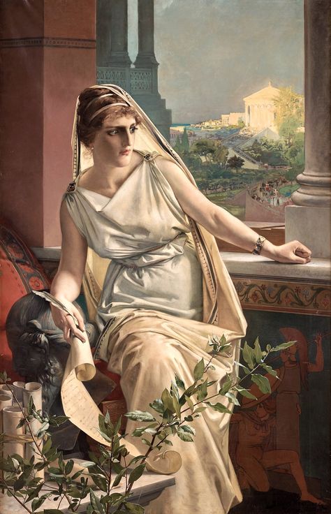 Julius Kronberg, Greek Paintings, Library Of Alexandria, Greek Women, Classical Mythology, Roman Art, Mythology Art, Historical Art, Classical Art