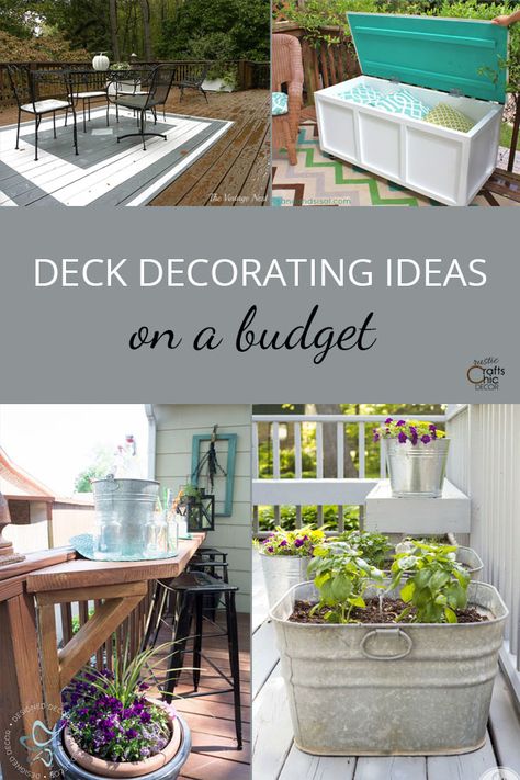 Deck Decorating Ideas On A Budget - Rustic Crafts  Chic Decor Backyard Porch Ideas, Fence Decorating Ideas, Pool Deck Decorations, Back Deck Ideas, Outdoor Deck Decorating, Simple Deck, Deck Makeover, Backyard Shade, Deck Decor