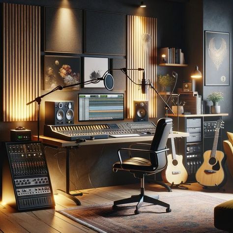 Home Sound Studio, Music Production Setup, Home Music Studio Ideas Small Spaces, Studio Music Room Design, Music Studio Interior Design, Home Studio Music Room, Small Music Studio Ideas, Music Studio Interior, Music Studio Room Design