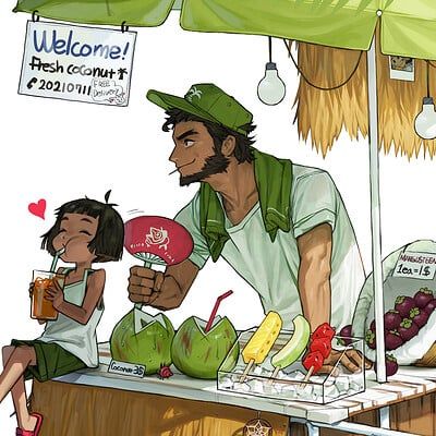 ArtStation - McMuffin delivery man, Rinotuna Coconut Character Design, Hawaiian Character Design Male, Fish Man Character Design, Human Turtle Character Design, Turtle Character Art, Drawing Ideas List, Anime Dad, Zoo Wee Mama, Guy Drawing