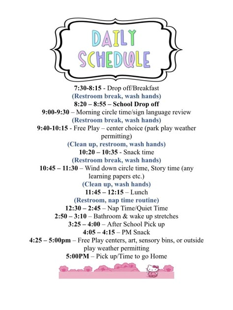 Two Year Old Classroom Schedule, Boho Daycare Rooms Setup, Inhome Daycare Schedule, Sample Daycare Schedule, Daycare Schedule For Infants, Preschool Daily Schedule Ideas, In Home Daycare Meal Plans, Daycare First Day, Daycare Nap Time Ideas