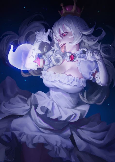 ArtStation - Ghost Princess, kirino ttk Queen Boo, Princess Boo, Ghost Princess, Super Crown, King Boo, Mario Art, Princess Peach, Cute Art, Nintendo