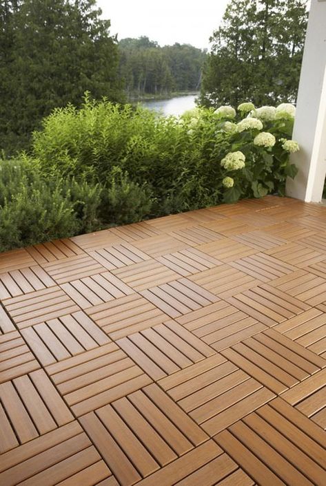 9 DIY Cool & Creative Patio Flooring Ideas • The Garden Glove Diy Cheap Patio, Cheap Patio Floor Ideas, Outdoor Patio Flooring Ideas, Patio Floor Ideas, Patio Floor, Concrete Patios, Interlocking Deck Tiles, Wooden Patios, Wooden Deck