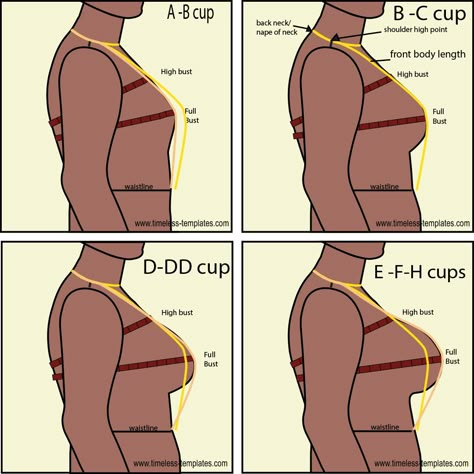 Finding Dress Bust Cup Sizes - Timeless Templates Full Bust Adjustment Tutorials, Clothing Construction, Moda Academia, Full Bust Adjustment, Bra Sewing Pattern, Sewing Measurements, Sew Patterns, Bra Sewing, Sewing Tops