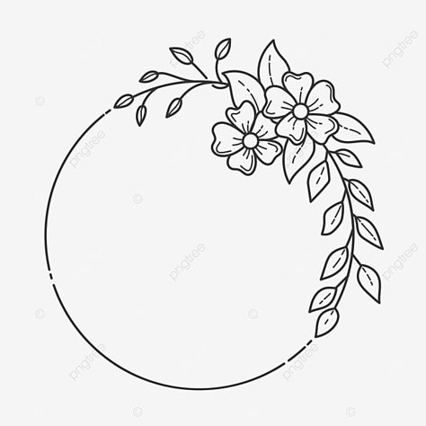 Floral Line Circle Art, Acrylic Border Design, Circle Borders Design, Circle With Flowers Drawing, Ring Of Flowers Drawing, Circle Designs For Project, Round Border Designs For Projects, Circle Project Design, Circle Flower Drawing