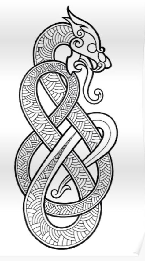 Celtic Snake Design, Celtic Dragon Design, Celtic Snake Tattoo, Viking Snake Tattoo, Viking Tattoo Stencil, Nordic Snake, Nordic Art Vikings, Nordic Dragon Tattoo, Nordic Knotwork