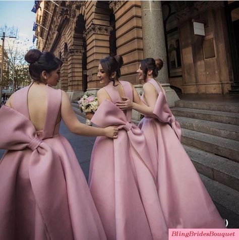 Satin Ankle Length Bridesmaid Gowns Wedding Party Dresses With Big Bow Bridesmaid Dresses Ankle Length, Bridesmaid Dresses Long Blue, Halter Bridesmaid Dress, Custom Bridesmaid Dress, Bridesmaid Gowns, Sleeveless Bridesmaid Dresses, Beautiful Beach Wedding, Wedding Party Dress, Gowns Wedding